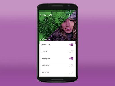 Notification App Page android belgrade google google material green material design notification notifications purple serbia ui ux