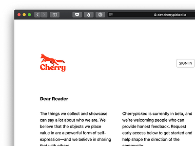 Cherrypicked: Dear Reader Landing Page