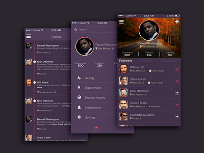 Experience Sharing App activity app interface memories menu mobile profile ui
