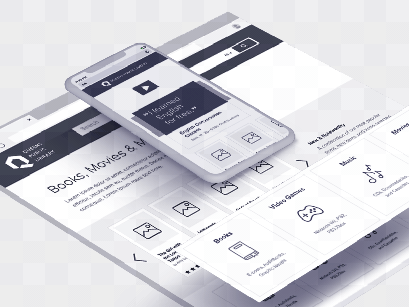 Queens Library Wireframes app dashboard design responsive typography ui ux wireframe wireframes