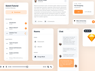 Education Platform - Design System app app design chat clean component conference design education learning minimal mobile app mobile design orange platform player ui university ux video