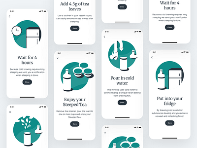 Steeped · Cold Brew Instructions app app design brewing clean drink illustration instructions ios mobile mobile app onboarding tea typography ui ux