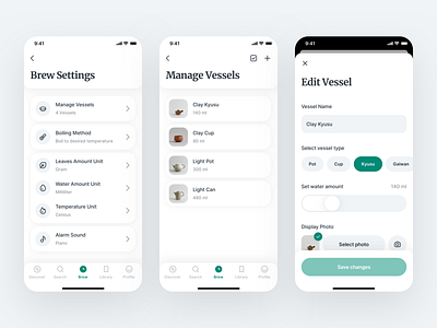 Steeped · Manage Vessels app app design ceramic clean cup drink editor ios ios app mobile mobile app pot settings tea typography ui ux vessel