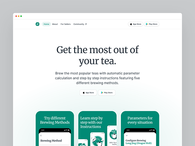 Steeped Website - Tea Companion App app green hero homepage landing page product startup steeped tea type typography web webdesign website