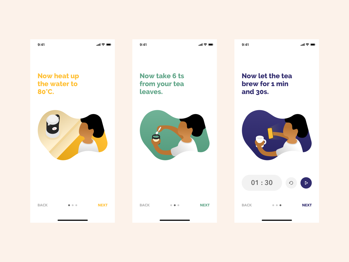 Tea Brewing Illustration app clean concept daily design illustration minimal mobile mobile app mobile design onboarding tea typography ui ui design ux ux design