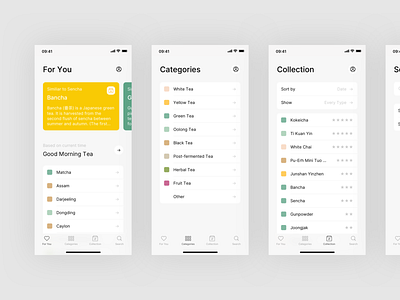 Tea App - Tabs app app design clean design minimal mobile app mobile design tea ui ux