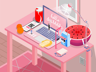 What I was thinking when I was working. ball dribbble pink summer table watermelon work