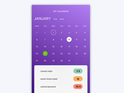 Calendar calendar design leave management mobile app ux webdesign