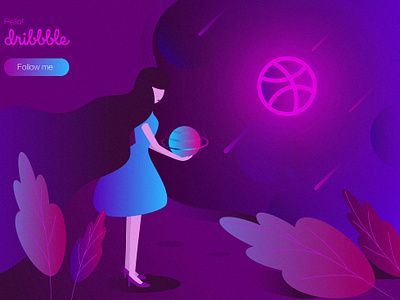 Hello, dribbble! art ball comic first design firstshot girl hello dribbble illustration mystery purple