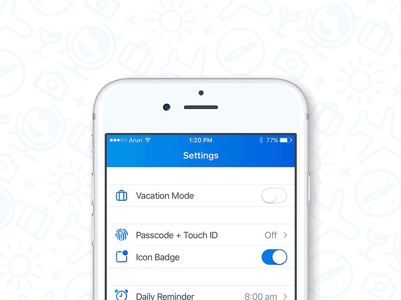 Vacation Mode animation framerjs illustration ios iphone lineart mobile pattern