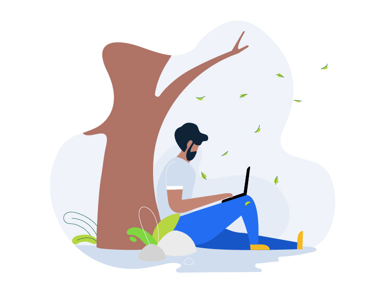 anytime anywhere ! ui graphic garden office illustration boy laptop plant leaf jungle