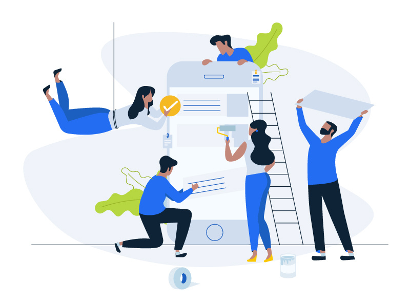 About us Illustration leaf website making boy girl card structure ux ui building