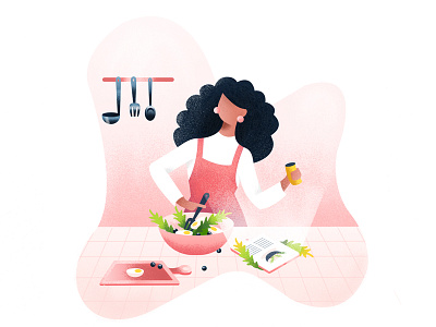 online recipe chef cooking food girl illustration kitchen online recipe salad tab ui women