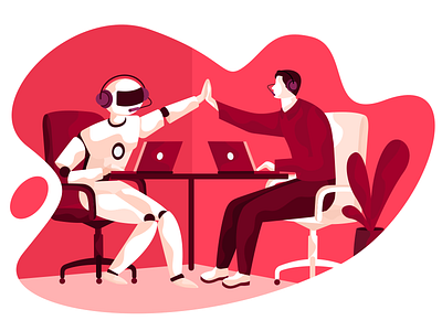 Customer Support Automation bot chair chat design illustration office table team ui ux