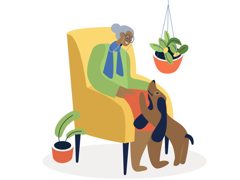 dog love love insurance home chairs leaf pot icon dog grandmother grandma plants illustration