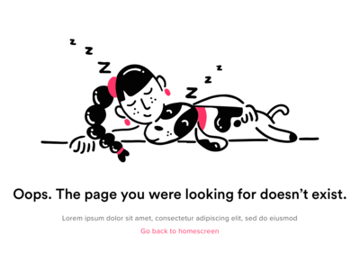 Error State. 404 404 page design dog error girl icon illustration sleep sleeping ui ux vector web