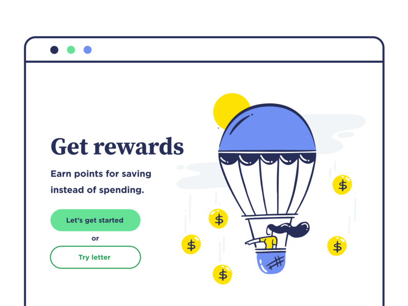 Get Rewards airballoon design girl illustration money save ui ux vector web