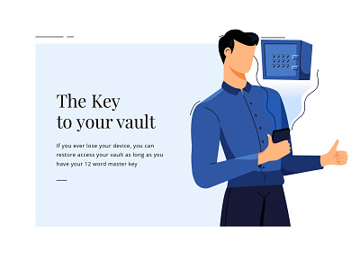 the key to your vault bank bitpay boy design illustration men mobile money office ui ux vault vector