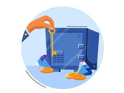 keep your money safe app bitcoin boy design icon illustration key locker money office ui vault vector