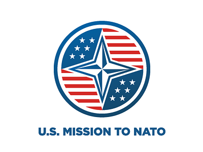 Logo U.S. Mission to Nato blue campaign logo mission nato red stars usa