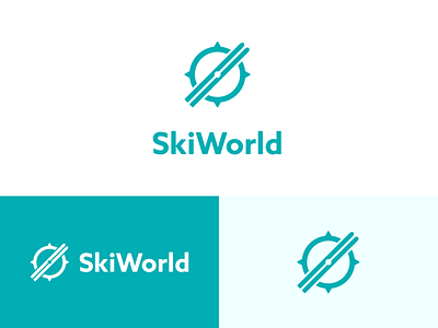 SkiWorld logo challenge blue branding compass design graphic green logo logo core search ski skis world