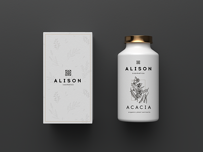 Alison Cosmetics branding alison bio bottle box branding care cosmetics design extract gold logo mark minimalistic organic packaging pattern plants product quality skin