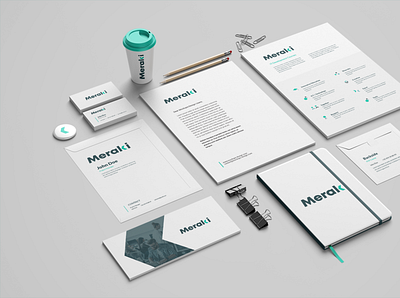 Meraki Branding branding design development green identity it logo mockup stationary
