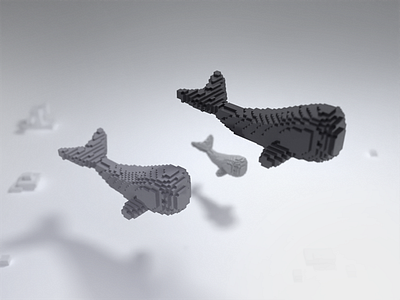 Voxel Whale Family 3d cute illustration photon rebound redesign render vectary voxel