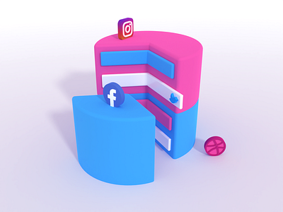 Social Report - 3D pie chart exercise 3d cake chart cute design easy illustration logo photon render vectary