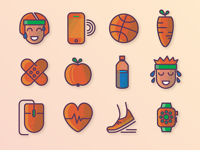Health and fitness Icons for GGC Hackathon fitness graphic design health icons orange