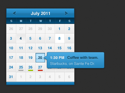 Calendar Widget blue calendar date picker widget
