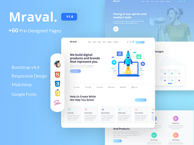 Mraval Multipurpose Template about blog branding comming soon design landing page portfolio pricning tables progress service tabs ui vector web design web design agency