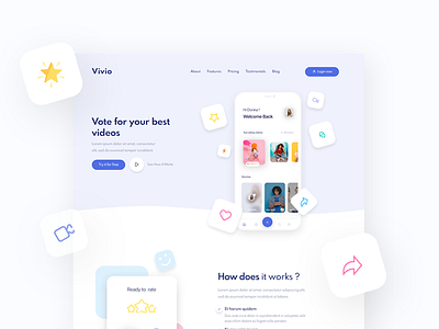 Vivio Landing Page Template app app ui bootstrap design landing page rate rating record stories story ui video web web design webdesign website website design