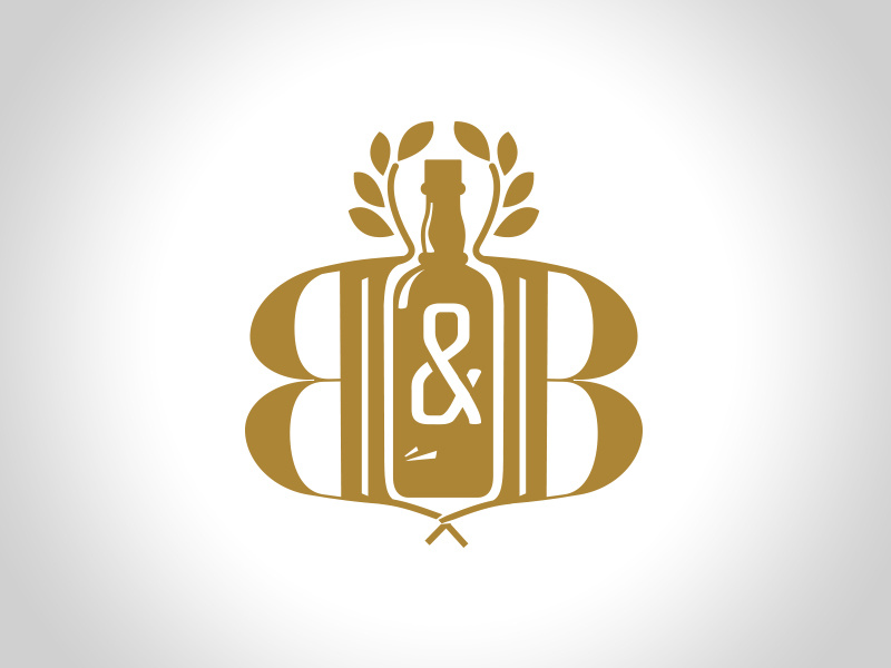 BOUNTY & BOTTLES b monogram wreath gold alcohol bottle logo crest icon