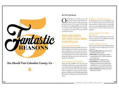 F I V E attractions events guide layout print spread travel typography