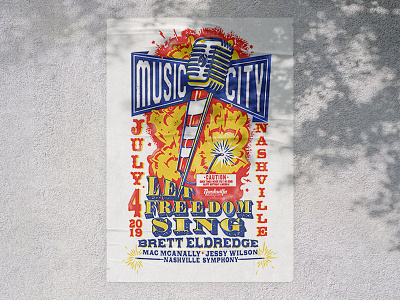 M U S I C C I T Y america american concert freedom illustration july 4th music music city nashville poster retro tennessee type typography usa vintage
