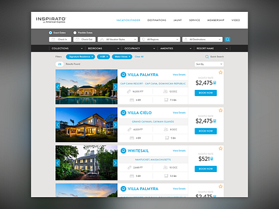 Vacation Finder Concept booking destination filters finder gallery residence results travel trip ui ux vacation