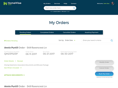 HomeWiseDocs - My Orders order management ui ui design ux design web design