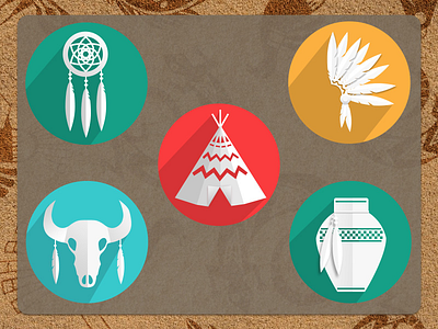 Native American Theme Flat Icons