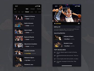 Live Sports Streaming App app basketball design interface ios live nba sports streaming ui ux video