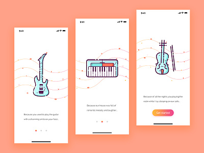 Launch Pages for a music app guitar instruments launch pages music piano ui violin