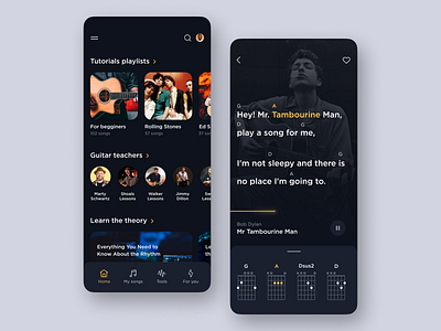 Guitar learning app app application dark dark mode dark theme learn learning mobile music tabs