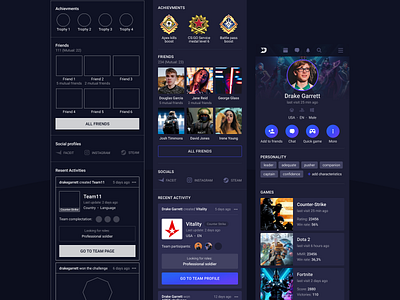 Mobile version of gamers social network profile