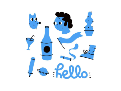 Objects black blue character design flat illustration objects random vector