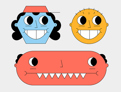 Heads Study blue cartoon character creature design face flat funny graphic illustration orange portrait portraits red vector