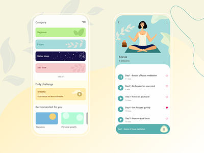Meditation App 🧘‍♀️ app concept design flat illustration meditate meditation meditation app ui ux vector