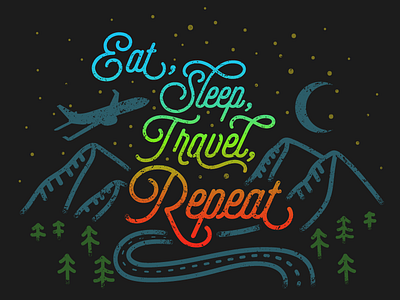 Eat, Sleep, Travel, Repeat gradient illustration landscape shirt vector