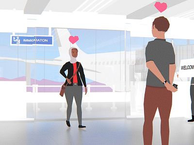 Together Again airport ban characters happy heart love lowpoly muslim no ring valentines wedding