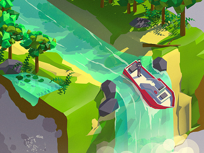 End of the Line 3d adventure boat game jungle lowpoly nature pond river trees water waterfall