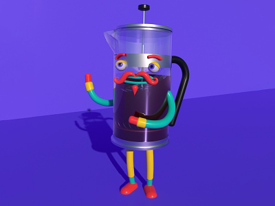 Monsieur Cafetière 3d animation c4d cafe character coffee design drink editorial food frenchpress illustration lowpoly